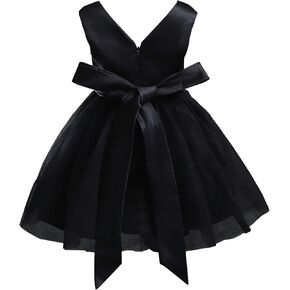 Baby Girl Black Dress Wedding Sleeveless V Neck A-line Bridesmaid Party Dresses Princess Tulle Ball Gown