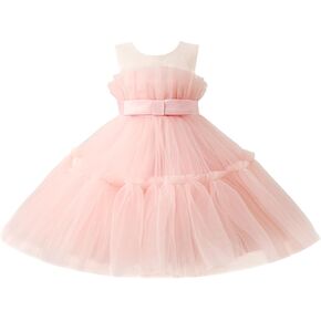 Miipat Baby Flower Girl Dress Wedding Party Tulle Princess Pageant Ball Gown Toddler Formal Dresses with Bowknot Headwear