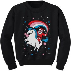 Tstars Santa Riding Unicorn Ugly Christmas Sweater Style Sweatshirt Holiday Xmas Toddler Kids Girls Sweatshirts