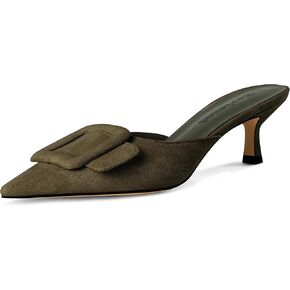 Fericzot Mule Slippers for Women,Slingback Buckle Pumps Pointed Toe Kitten Heels Shoes Slides Backless Dress Sandals