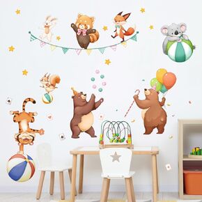 Tanlaby Jungle Animals Wall Stickers Animal Circus Party Celebration Wall Decals Cartoon Bear Fox Koala Tiger Safari Art Decor for Baby Nursery Kids Toddler Bedroom Playroom