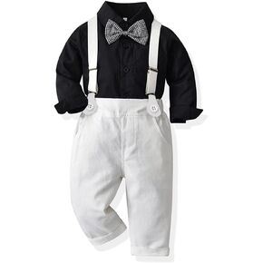 IBTOM CASTLE Toddler Boys Baptism Outfit Baby Dress Shirt Set with Bow Tie Gentleman Suits Wedding