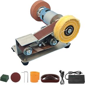 Mini Belt Sander, 7 Adjustable Speed Electric Belt Sander, Stainless Steel Bench Polishing Grinding Sanding Machine, Electric Belt Sander Sharpener Polishing Kit for Wood Metal Working