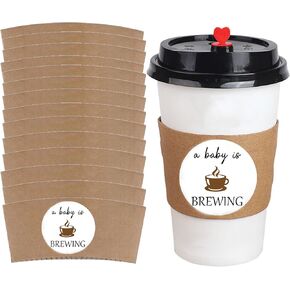 MKISHINE 50 pc Baby Shower Coffee Cups Sleeves, Baby Is Brewing Disposable Coffee Cup Sleeves, Gender Reveal Coffee Cups Sleeves Baby Shower Decorations (currency)