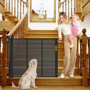 Reinforced Retractable Baby Gates for Stairs 55 Inch Reinforced Strip Baby Stair Gate Retractable Dog Gate for Stairs Retractable Gate for Stair Post, Banister to Banister, Banister to Wall, Doorway