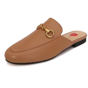 Vertundy Women's Mules Low Heel Flats Leather Slip On Backless Sandals for Girls Lady Work Slides