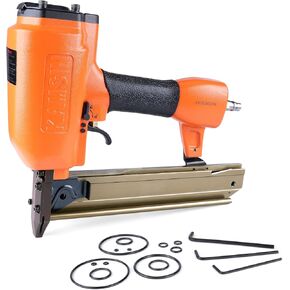 21K440 18 Gauge Pneumatic 1/4"(5.8mm) Crown Medium Wire Stapler with Safety Lock, 1 to 1 5/8-inch(25-40mm) Leg Length Upholstery Stapler for Cabinetry, Decorative Trim