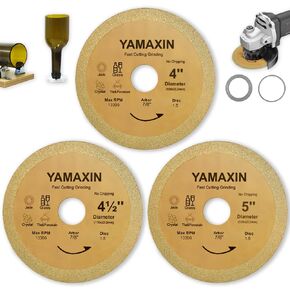 Glass Cutting Disc,4-1/2inch Thin Diamond Grinding Wheels for Angle Grinder,with Arbor 4/5" 5/8" 7/8" Power Rotary Tool Cutting Wheels for Jade,Wine Bottles,Tile,Porcelain (1Pc 4-1/2inch)