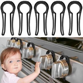 Gas Stove Knob Locks Protecting Kids and Pets; Oven Knob Covers for Child Safety (5 Pack,Black)
