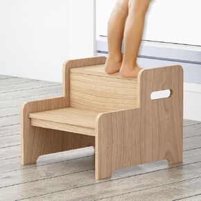 Wood Step Stools for Kids, Child Two Step Stool of Whale Shape, Toddler Step Stool Potty Training Stool, Easy to Move Safety Stepping Stool for Kitchen, Bathroom, Bedroom, Toilet