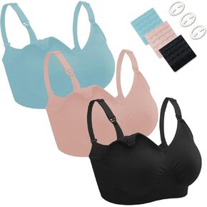 Nursing Bras for Breastfeeding 3 Pack Seamless Maternity Bras Pregnancy Sleep Bralette with Extra Bra Extenders and Clips