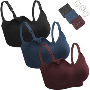 Nursing Bras for Breastfeeding 3 Pack Seamless Maternity Bras Pregnancy Sleep Bralette with Extra Bra Extenders and Clips
