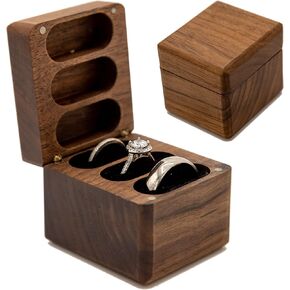 MUUJEE Pinky Promise 3 Slot Ring Box - Engraved Triple Wooden Ring Case Box for Wedding Ceremony Ring Bearer Box - Anniversary Birthday Gift Ideas