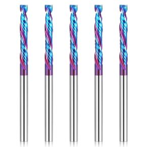 HQMaster Up & Down Cut Compression Bit 1/8" Shank Spiral CNC Router End Mill Tungsten Carbide Milling Cutter Set 5 Pack