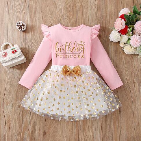 Toddler Kids Baby Girls Birthday Princess Outfits Dress Vest Tank Top Dot Mesh Tutu Skirt in Kuwait