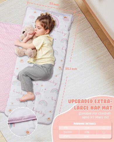 Extra Large Toddler Nap Mat with Pillow and Blanket, 55.1''x 23'' Soft Toddler Sleeping Mat, Portable Nap Mats for Daycare, Preschool in Saudi Arabia