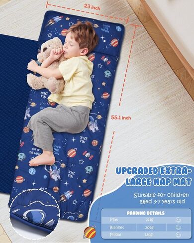 Extra Large Toddler Nap Mat with Pillow and Blanket, 55.1''x 23'' Soft Toddler Sleeping Mat, Portable Nap Mats for Daycare, Preschool in Saudi Arabia