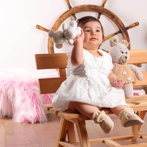 Ella Bonna Fleece Baby Booties, Warm Cozy Baby Slippers, Stay On Sock Shoes, Easy to Put on, Unisex Baby Gifts, Non-Slip Adjustable Newborn Boots for Boys and Girls, Infant Months in Kuwait