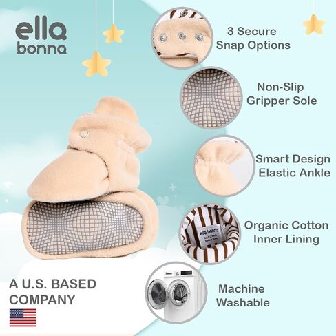 Ella Bonna Fleece Baby Booties, Warm Cozy Baby Slippers, Stay On Sock Shoes, Easy to Put on, Unisex Baby Gifts, Non-Slip Adjustable Newborn Boots for Boys and Girls, Infant Months in Kuwait