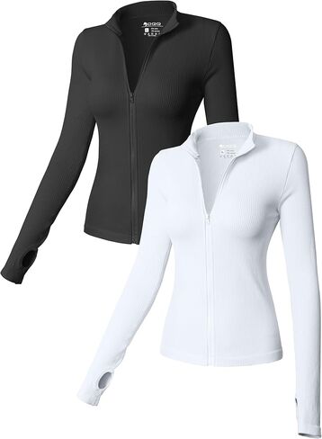 OQQ Womens 2 Piece Long Sleeve Tops Stand Neck Front Zipped Stretch Fitted Underscrubs Tee Shirts Tops in Saudi Arabia