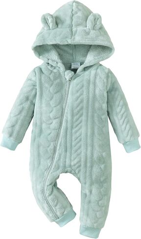 Saeaby Newborn Baby Girl Boy Clothes Fall Winter Infant Long Sleeve Fleece Jumpsuit Romper Hooded Baby Snowsuit Bear Outfit in Saudi Arabia