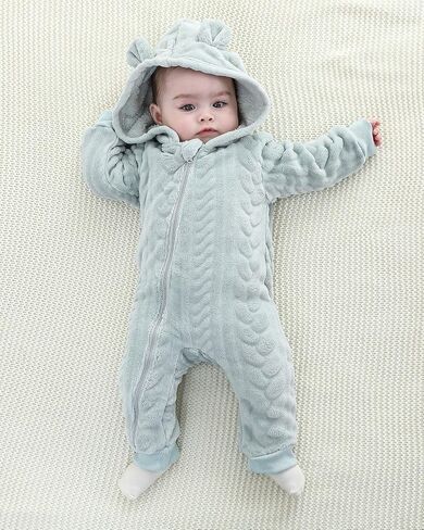 Saeaby Newborn Baby Girl Boy Clothes Fall Winter Infant Long Sleeve Fleece Jumpsuit Romper Hooded Baby Snowsuit Bear Outfit in Saudi Arabia