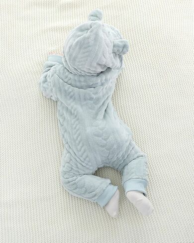 Saeaby Newborn Baby Girl Boy Clothes Fall Winter Infant Long Sleeve Fleece Jumpsuit Romper Hooded Baby Snowsuit Bear Outfit in Saudi Arabia