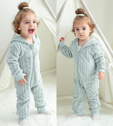 Saeaby Newborn Baby Girl Boy Clothes Fall Winter Infant Long Sleeve Fleece Jumpsuit Romper Hooded Baby Snowsuit Bear Outfit in Saudi Arabia