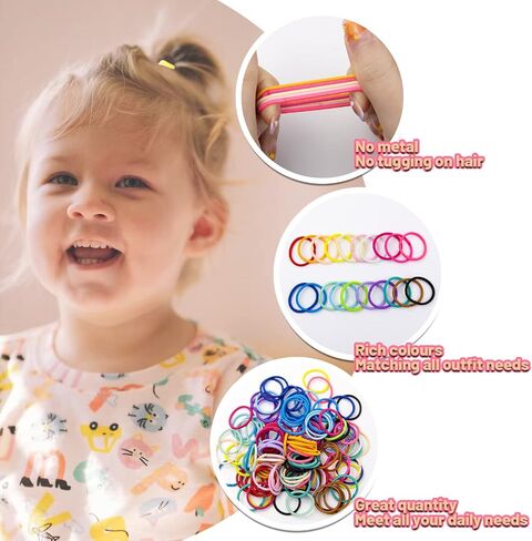 Baby Hair Ties for Thin Hair Ponytail Holder for Newborn Girls, Toddler Rubber Bands for Hair Multicolor 100pcs in Kuwait