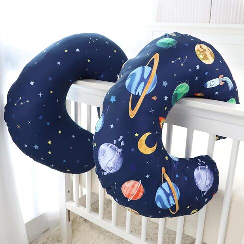 غطاء وسادة للرضاعة من Pea Pod مكون من قطعتين من الأغطية الناعمة والرائعة لوسائد الرضاعة الطبيعية، أغطية وسائد مريحة قابلة للتمدد للأطفال البنات والأولاد حديثي الولادة، كيس وسادة قابل للإزالة (الفضاء الخارجي) in Saudi Arabia