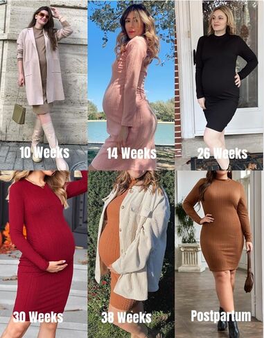 Ekouaer Maternity Dress Mock Turtleneck Pregnancy Dress Rib Knit Stretchy Bodycon Baby Shower Dress in Saudi Arabia