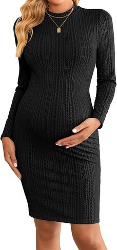 Ekouaer Maternity Dress Mock Turtleneck Pregnancy Dress Rib Knit Stretchy Bodycon Baby Shower Dress in Saudi Arabia