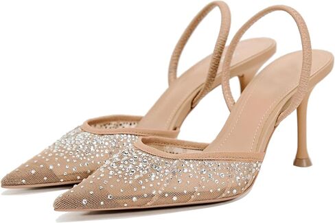 Pearl Kitten Heels for Women Pointed Toe Mesh Rhinestone Heeled Sandals Clear PVC Stiletto Mid Heel for Wedding Party Dress Bride Pumps Shoes in Saudi Arabia