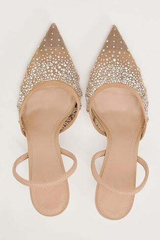 Pearl Kitten Heels for Women Pointed Toe Mesh Rhinestone Heeled Sandals Clear PVC Stiletto Mid Heel for Wedding Party Dress Bride Pumps Shoes in Saudi Arabia