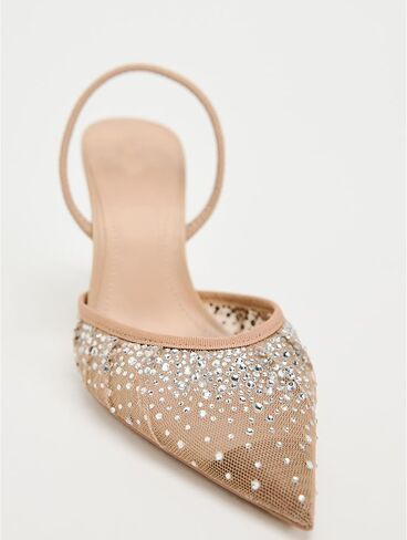 Pearl Kitten Heels for Women Pointed Toe Mesh Rhinestone Heeled Sandals Clear PVC Stiletto Mid Heel for Wedding Party Dress Bride Pumps Shoes in Saudi Arabia