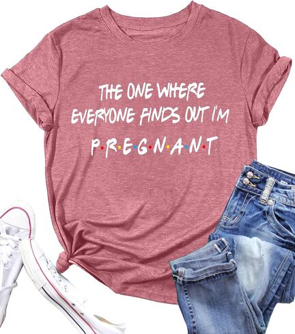 Pregnancy Announcement Shirts Women I'm Pregant T-Shirt Pregnant Mom T Shirt Funny Maternity Letter Print Tees Pink in Kuwait