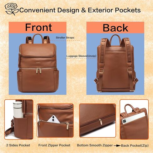 Leather Diaper Bag Backpack for Women with Multiple Pockets,Laptop Compartment and Changing Pad in Kuwait