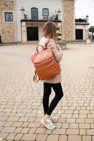 Leather Diaper Bag Backpack for Women with Multiple Pockets,Laptop Compartment and Changing Pad in Kuwait