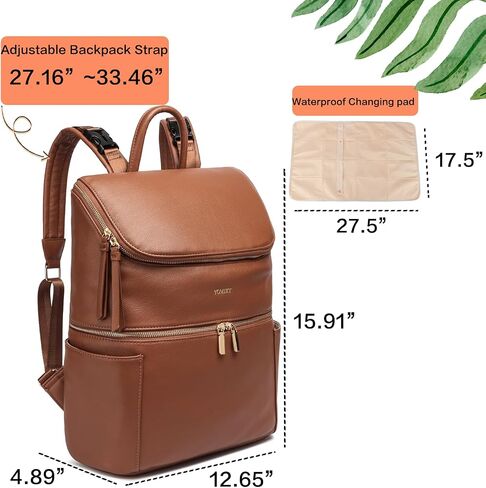 Leather Diaper Bag Backpack for Women with Multiple Pockets,Laptop Compartment and Changing Pad in Kuwait
