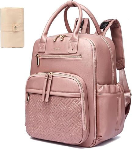 Leather Diaper Bag Backpack for Women with Multiple Pockets,Laptop Compartment and Changing Pad in Kuwait