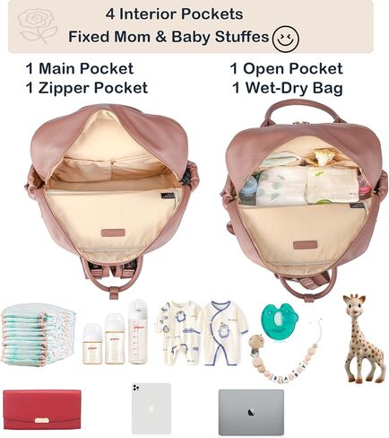 Leather Diaper Bag Backpack for Women with Multiple Pockets,Laptop Compartment and Changing Pad in Kuwait