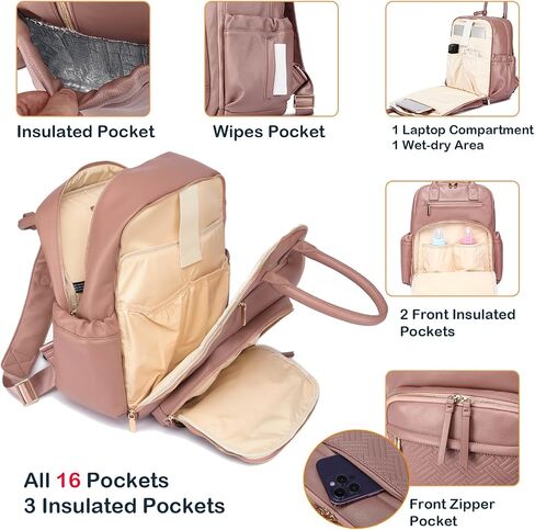 Leather Diaper Bag Backpack for Women with Multiple Pockets,Laptop Compartment and Changing Pad in Kuwait