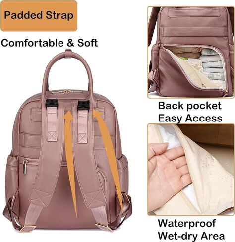 Leather Diaper Bag Backpack for Women with Multiple Pockets,Laptop Compartment and Changing Pad in Kuwait