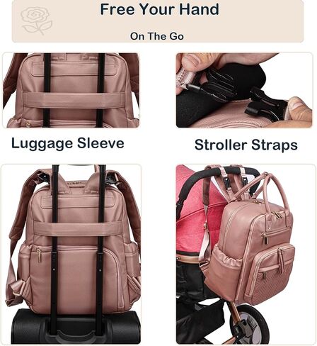 Leather Diaper Bag Backpack for Women with Multiple Pockets,Laptop Compartment and Changing Pad in Kuwait