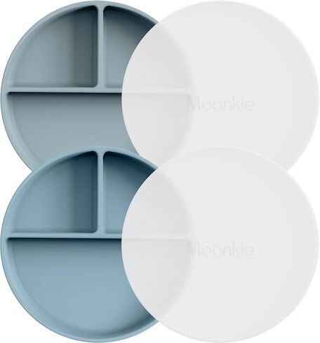 Moonkie Suction Plates for Baby | 100% Silicone BPA-Free Baby Plates with Lids and Food Cover | Divided Design | Microwave and Dishwasher Safe | Toddler Plates 2 Pack in Saudi Arabia