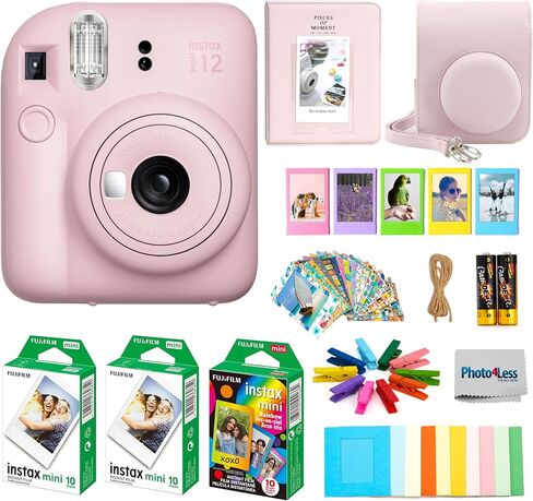 Fujifilm Instax Mini 12 Instant Film Camera, Fuji Instax Mini Film (20 Sheets), Fuji Rainbow Instant Film (10 Sheets), Protective Case, Album, Insax Mini Accessory Bundle (Blossom Pink) in Saudi Arabia