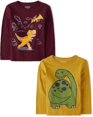 The Children's Place Baby Boys' and Toddler Dino Long Sleeve Graphic T-Shirts,multipacks in Saudi Arabia