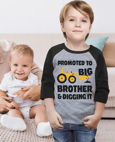 Promoted to Big Brother & Digging It Shirt Construction Bulldozer Sibling Toddler Kids Raglan T-Shirt in Saudi Arabia