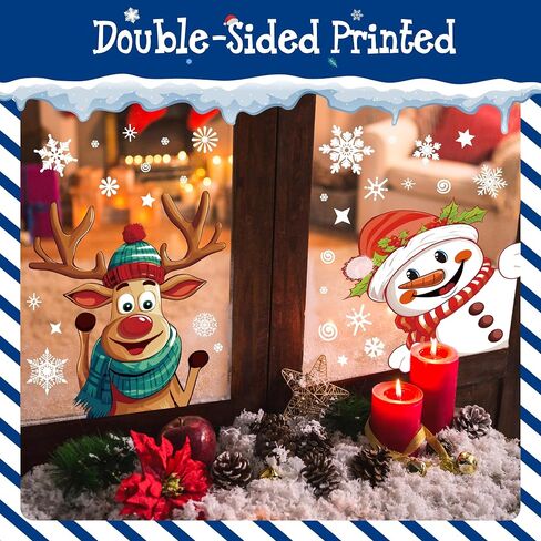 430+ Christmas Window Clings, Double Sided 40+ Designs Colorful Santa Claus & White Snowflakes Static Stickers Glass Window Decoration Reusable New Year Decals for Winter Holiday (9 Sheets) in Kuwait