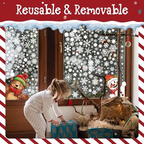 430+ Christmas Window Clings, Double Sided 40+ Designs Colorful Santa Claus & White Snowflakes Static Stickers Glass Window Decoration Reusable New Year Decals for Winter Holiday (9 Sheets) in Kuwait